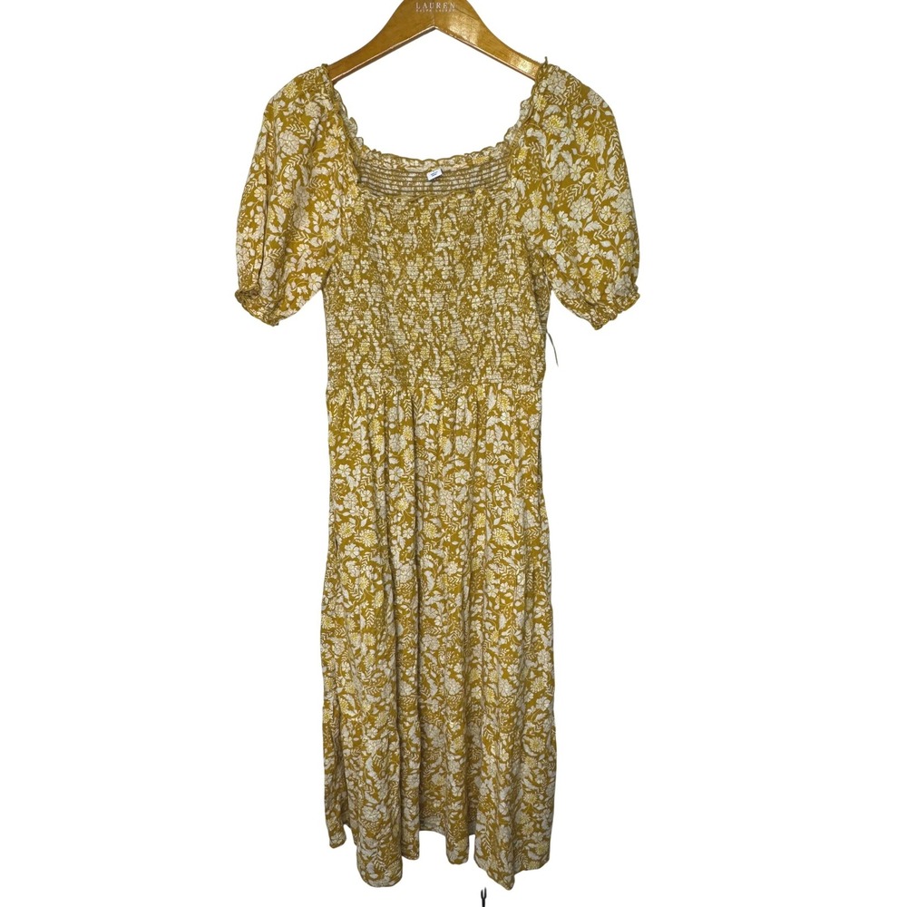 Old Navy Smocked Top Tiered Midi Dress Small Yellow/Gold NEW